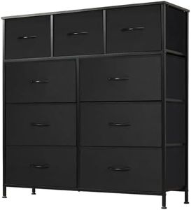 DUMOS Dresser for Bedroom, Storage Tower with 9, Chest of Drawers with Fabric Bins, Black