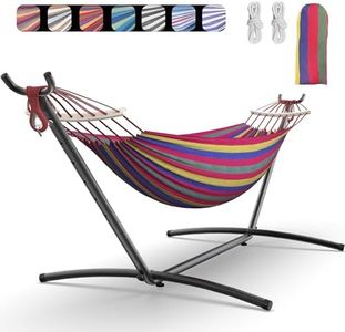 Everyfun Double Hammock with Stand for 2 Person, 600 lb Capacity,Wide Red