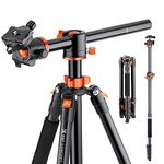 K&F Concept 72 Inch Camera Tripod, S211 Transverse Center Column Aluminium Professional DSLR Tripod with 360 Degree Ball Head, Quick Release Plate, Detachable Monopod 10kg Load for Travel and Work