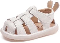 DADAWEN Baby Boys Girls Closed Toe Summer Sandals Lightweight Non-Slip Soft Sole Leather Athletic Sandals Outdoor Toddler First Walking Shoes White US Size 6.5 Toddler