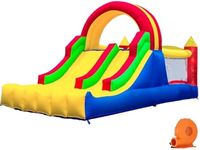 HuaKastro 16x7.2FT Bouncy Castle with 2 Racing Slides & Large Climbing Wall, 3 in 1 Kids Inflatable Bounce House, Rainbow Jumping Castle, Kids Backyard Playgrounds - with Air Blower