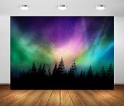 BELECO 7x5ft Fabric Colorful Northern Lights Backdrop Canadian Forest Aurora Borealis Night Sky Background Pine Trees Forest Polar Lights Backdrop Home Decor Photo Booth Studio Props