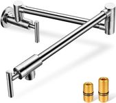 Pot Filler Faucet Brushed Nickel, Extended 26 inch Solid Brass Pot Filler Wall Mount, 4.5 GPM Kitchen Folding Faucet with Double Joint Swing Arms, Single Hole Two Handles Pot Fillers, Sliver