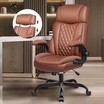 BestGlory Office Chair Flip Up Arms, Executive Leather Office Chair Ergonomic Desk Chair with Lumbar Support, Adjustable Headrest, Computer Chair Home Office Desk Chair with Rocking Function