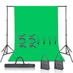 EMART Green Screen Backdrop with Stand Kit,2 x 3m/ 7 x 10ft Photography Background Support Stand with 6 x 9 100% Cotton Muslin Chromakey Greenscreen for Photo Video Studio YouTube Streaming Equipment