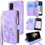 Lacass Case for Jitterbug Smart4,[Cards Theft Scan Protection] Card Holder Zipper Wallet Case Flip Leather Cover for Jitterbug Smart 4 (2023) for Seniors (aka Lively Smart)(Floral Lavender Purple)