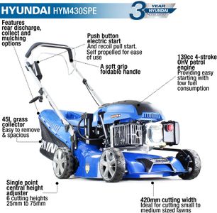 Hyundai 17" Electric-Start Lawnmower – Push Mower for Small Lawns