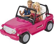 Barbie Car Beach Cruiser with Barbie Doll in Sundress and Ken Doll in Beach Outfit, Pink 2-Seater Open Toy Car