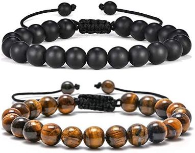 M MOOHAM Mens Bracelet Giftsfor Grandfather - 8mm Tiger Eye Black Matte Agate Mens Anxiety Bracelets, Stress Relief Yoga Beads Adjustable Bracelet Dad GITS Father's Gifts Grandpa Gifts for Men