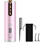 Cordless Hair Curler, Automatic Curling Iron (Pink)