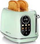 Keenstone Touchscreen Toaster, Retro Toaster 2 Slice with LCD Screen, Smart Toaster Extra Wide Slot Features Bagel, Reheat, Defrost, Cancel, 6 Shade Settings&Removable Crumb Tray Green