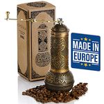 Crystalia Refillable Coffee Grinder, Authentic Manual Mill with Adjustable Grinder, Metal Coffee Mill with Handle, Antique Coffe Grinder with Hand Crank, Adjustable Coarseness