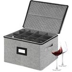 homyfort Wine Glass Storage Box, China Storage Containers with Dividers, Stemware Storage Case Holds 12 Wine Glass or long stem Crystal Glassware with Handles, Hard Shell and Stackable (Grey)