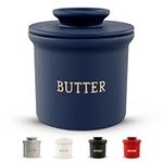 Kook Butter Crock with Lid, Soft Spreadable Butter, Ceramic French Butter Keeper to Leave On Counter with Water Line, Butter Dish, Home and Kitchen Decor, Perfect for Christmas Gift (Navy)