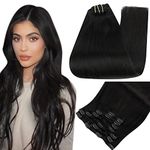 Full Shine Black Clip in Human Hair Extensions 18 Inch Clip in Hair Extensions Color Jet Black Clip in Extensions 100 Gram Silky Straight Clip Hair Extensions For Women 7 Pcs