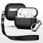 Haobobro [Carbon Fibre Texture] AirPods Pro 2 Case 2022 - Handmade AirPods Pro 2nd Generation Case with Lanyard and Carabiner - Shock-Absorbing Protective Case with Premium Finish - Black