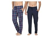 Men's Long Lounge Wear Pants Nightwear (Two Pack) Pyjama Bottoms Sleepwear (Navy/Navy Check, Large)