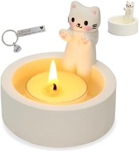 Teppellze Cat Candle Holder Cute Kitty Cartoon Kitten Candle Holder Warming Paws Plaster Handmade Tea Light Candle Sticks Holder Home Decor Gifts for Cat Lovers with Keychain for Free.