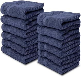 White Classic Luxury Cotton Washcloths - Hotel Spa Bathroom Face Towel | 12 Pack | Navy Blue