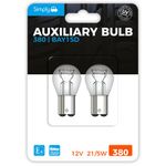 Simply S380BL 380 (P21/5W) Auxiliary Bulbs Blister, 12V 21/5W, Base BAY15D, High Performance and Maximum Visility, Provide Drivers with more time to React to Changes in Traffic Situations