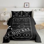 Erosebridal Ice Hockey Comforter Twin for Boys Kids Sports Bedding Set, Ice Hockey Rink Down Comforter Black Bed Set Ball Game Gaming Gamer Quilted Duvet (1 Comforter + 2 Pillowcase)