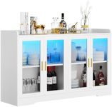 DWVO Home Bar Cabinet w/LED Light, 55'' Liquor Cabinet with Storage with Adjustable Shelves, Wine Cabinet with 4 Doors for Kitchen, Living Room, White