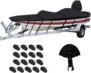 Tuszom 900D Solution-Dyed Bass Boat Cover Marine Grade Polyester Canvas Trailerable Anti-UV Bass Tracker Boat Cover Boats with Upgraded 17 Windproof Straps(16'-18.5'L by up to 98" W)