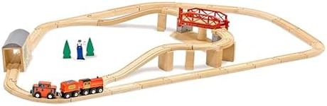 Melissa & Doug Swivel Bridge Wooden Train Set (47 pcs) | Wooden Train Set For Kids Ages 3+