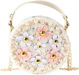 Forwe Little Girls Toddler Crossbody Purse with Pearl Flowers Mini Cute Princess Handbags Shoulder Chain Bag (A-White)