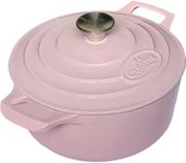 La Cuisine Enameled Cast Iron Covered Dutch Oven Casserole Dish Pot, 3.7 QT 10.3 Inch Diameter. Internal Cream White Enamel, Exterior Glossy Porcelain Enamel Coating Pink