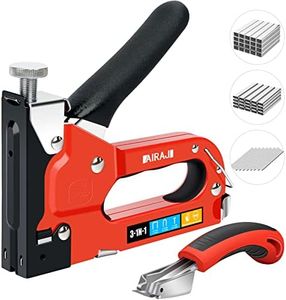 AIRAJ Juego de Grapadora Manual 3 en 1 con 2500 Grapas (T/U/D),Perforadora de Madera Estable con Removedor de Grapas y Certificado TÜV GS,Potencia de Disparo Ajustable,Alambre,Etc