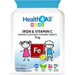 Health4All Kids Iron Chewable 120 Tablets Learning and Growth Support. Vegan Iron Supplement for Children.