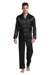 TONY & CANDICE Men's Classic Satin Pajama Set Sleepwear (Black, X-Large)