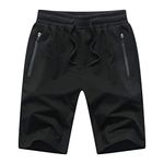 Tansozer Mens Shorts Sport Gym Shorts Running Jogger Jogging Shorts Elasticated Waist Summer Sweat Casual Cotton Training Shorts with Zip Pockets Black S