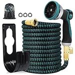 50ft Garden Hose-Expanding Water Hose with 10 Function Nozzle and Durable 3-Layers Latex, Blue Water Hose with Brass Solid Fittings (Light weight-830 Grams)