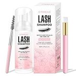 Lash Shampoo for Eyelash 60ML + Brush & Mascara Wand Eyelid Foaming Cleansing, Extension Cleanser Remover,Makeup Remover,Salon and Home Use