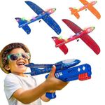 Protado Airplane Launcher Toy, 1 Airplane Launcher with 3 Pack Led Light Foam Glider Planes, 2 Flight Modes Catapult Outdoor Flying Toys, Birthday Gifts for 4 5 6 8 9 10 12 Year Old (Blue Launcher)