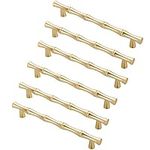 FBSHOP(TM) 6PCS Modern Creativity Golden Bamboo Shape Cupboard Door knobs, Zinc Alloy Retro Furniture Handles Pull Knobs for Drawer Cabinet Wardrobe Kitchen Decoration Farmhouse Style,128mm