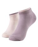 Jockey 7491 Women's Compact Cotton Stretch Solid Low Show Socks with Stay Fresh Treatment (Pack of 2)_Elderberry & Pink Sorbet Melange_FREE SIZE