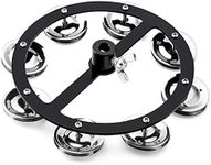 Facmogu 5.5 Inch Mountable Cymbal Hi-hat Tambourine with Single Row 8-pair Stainless Steel Jingles 37cm/1.5in, Drum Set Tambourine with Wing Nut Mount & Durable Alloy Construction for Hihats - Black