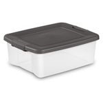 Sterilite 19363V06 25 Quart / 24 Liter Shelf Tote, Clear Base with Flat Gray Lid and Latches, by STERILITE