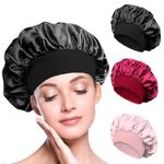 BIZBUY 3 Pack Satin Bonnet, Hair Bonnet for Sleeping, Night Hair Sleeping Caps with Wide Elastic Band, Silk Bonnet is Suitable for Long and Curly Hair