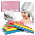 xnicx 42pcs 7" Hair Rollers,Bendy Foam Flexi Rods for Long,Short Hair,Heatless Curlers no Heat for Sleeping Overnight,with Hair Dryer Bonnet for Quick Shaping(Silvery) for Styling,Hair Salon