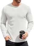 COOFANDY Long Sleeve Shirts for Men Thermal Underwear Fitted Sweater Lightweight Sweatshirt Crewneck Base Layers T-Shirts White