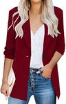 HOTOUCH Womens Casual Blazers 3/4 Stretchy Ruched Sleeve One Button Work Office Blazer Open Front Jacket S-XXXL Wine Red