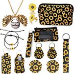 14PCS Sunflower Gifts,Sunflower Gifts for Women,Sunflower Necklace,Sunflower Bracelet,Sunflower Earrings,Sunflower Makeup Bag,Sunflower Keychain Wallet,Lipstick Holder Keychain,Wristlet Keychain, X-Large, textile