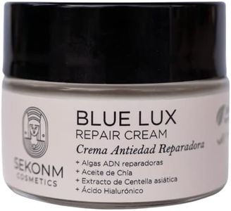 Crema Facial Antiedad Reparadora de Centella Asiática, Ácido Hialurónico, Algas reparadoras y Aceite de Chía. Natural y Vegano. Libre de tóxicos y alérgenos. 50ml.
