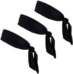 Kenz Laurenz Tie Back Headbands Moisture Wicking Athletic Sports Head Band You Pick Colors (3 Pack Black)