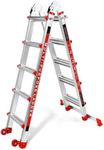 Wolec Ladder 17FT, A Frame 5 Step Telescoping Ladder with Stabilizer Bar & Wheels, Heavy Duty 330lbs Max Capacity,Collapsible Multi Position Ladder for Home, Rv, Outdoor-Red