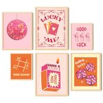 EXCOOL CLUB Pink and Orange Room Decor Aesthetic - 12x16 Inch | 30x40 cm Maximalist Lucky Wall Art Prints, Hot Pink Orange Preppy Posters, Funky Lucky Me Trendy Wall Decor for Girl Dorm Bedroom Decorations (UNFRAMED)